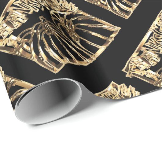 Papier Cadeau Bon thanksgiving Black Gold Typographie Citrouille (Coin rond)