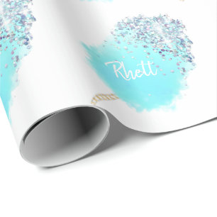 Papier Cadeau Bonbon de coton mignon pailleté de bleu