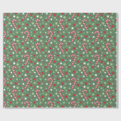 Papier Cadeau Bonbon de Noël Canne et Points Verts (Plat)