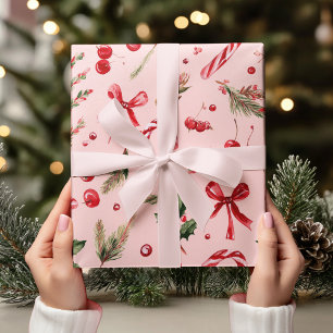Papier Cadeau Bonbon en papillote rose et rouge de Noël à l'aqua