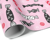 Papier Cadeau Bonbon rose scandinave Noël (Coin rond)