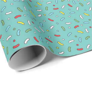 Papier Cadeau Bonbons Cartoon Sprinkings Turquoise