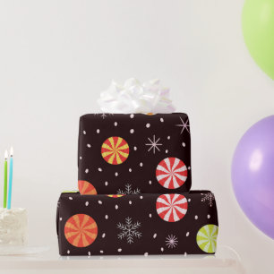 Papier Cadeau Bonbons colorés de Noël à la menthe avec flocon de