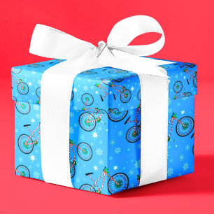 Papier Cadeau Bonbons de Noël à la menthe poivrée Vélo Flocons d