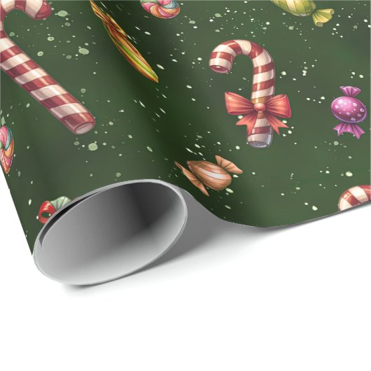 Papier Cadeau Bonbons de Noël à l'ancienne (Coin rond)