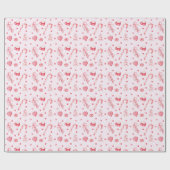 Papier Cadeau Bonbons de Noël et chocolat chaud rose (Plat)