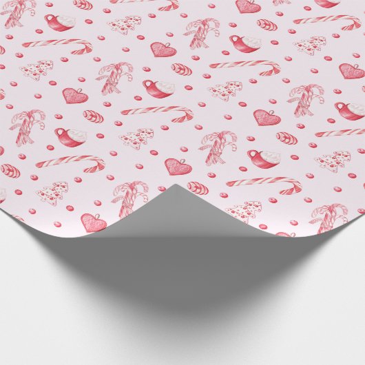 Papier Cadeau Bonbons de Noël et chocolat chaud rose (Coin)