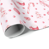 Papier Cadeau Bonbons de Noël et chocolat chaud rose (Coin rond)