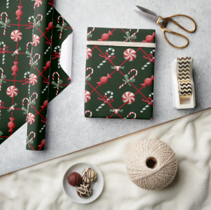 Papier Cadeau Bonbons de Noël vert et rouge