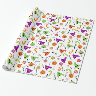 Papier Cadeau Bonbons et citrouilles de chapeau de sorcière d'Ha