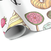 Papier Cadeau Bonbons et Dessert Doodles Sweet Traitements Motif (Coin rond)