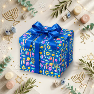 Papier Cadeau Bonbons festifs bleus de Hanoukka mignons