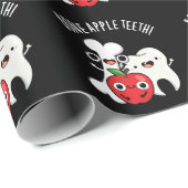 Papier Cadeau Bone Apple Teeth Funny Bona Appetit Pun Dark BG (Coin rond)