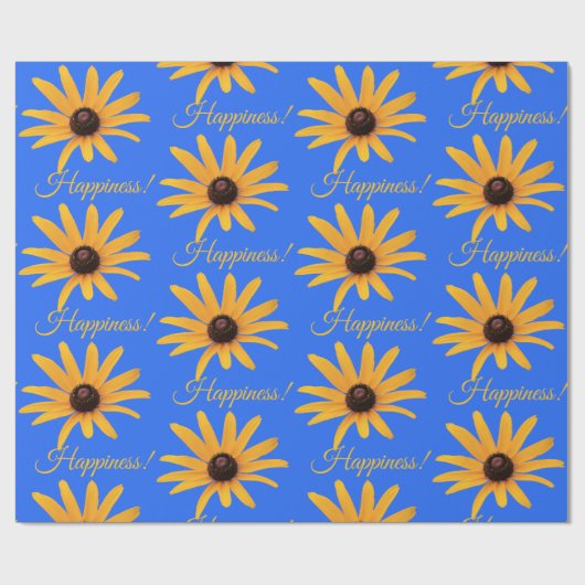 Papier Cadeau "Bonheur" Fleurs Jaunes Solaires Lumineuses, Bleu (Plat)