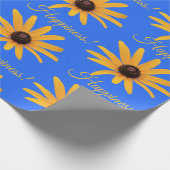 Papier Cadeau "Bonheur" Fleurs Jaunes Solaires Lumineuses, Bleu (Coin)