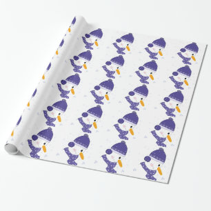 Papier Cadeau Bonhomme de neige avec flocons de neige