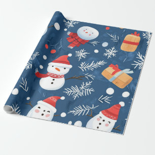 Papier Cadeau Bonhomme de neige bleu fantaisiste