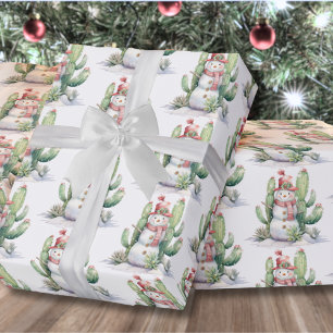 Papier Cadeau Bonhomme de neige cactus de Noël