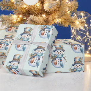 Papier Cadeau Bonhomme de neige de Noël bohème à l'aquarelle fan
