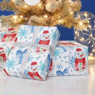 Papier Cadeau Bonhomme de neige de Noël, flocons de neige et boî