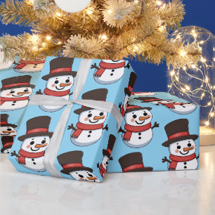 Papier Cadeau Bonhomme de neige de Noël Motif de dessin animé mi