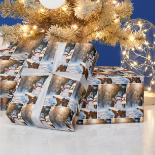 Papier Cadeau Bonhomme de neige de Noël sur un banc de parc