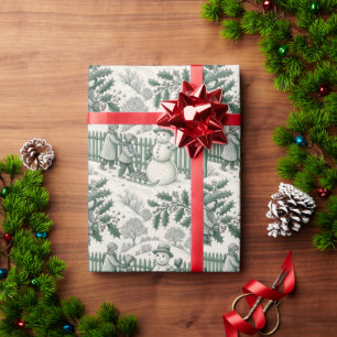 Papier Cadeau Bonhomme de neige élégant vintage vert et blanc 