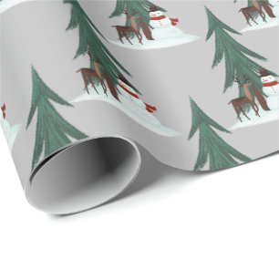 Papier Cadeau bonhomme de neige et cerf dans la neige