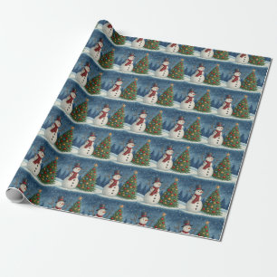 Papier Cadeau Bonhomme de neige joyeux en chapeau haut de forme