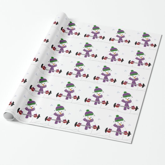Papier Cadeau Bonhomme de neige levant des poids (Déroulé)