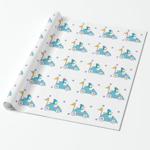 Papier Cadeau Bonhomme de neige pilote de course automobile