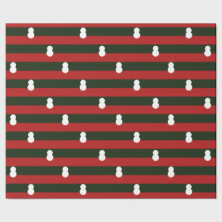 Papier Cadeau Bonhomme de neige rayures rouges et vertes Noël mi