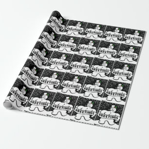 Papier Cadeau Bonhomme de neige vintage de B&W (Med. /Lg. Image)