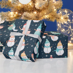 Papier Cadeau Bonhommes de neige arbres Flocons de neige Noël mo
