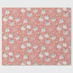 Papier Cadeau Bonhommes de neige fantaisistes en rose corail att