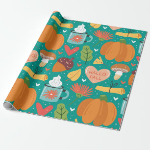 Papier Cadeau Bonjour Automne Adorable nature motif Citrouilles 