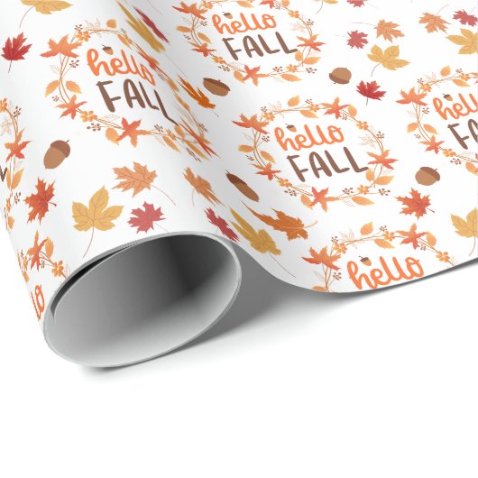 Papier Cadeau Bonjour Automne Feuilles de Motif sans couture (Coin rond)