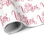 Papier Cadeau Bonjour hiver Rouge Script cadeau de vacances (Coin rond)