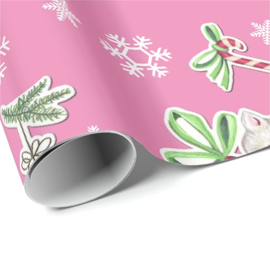 Papier Cadeau Bonjour Kitten papier enveloppant Noël en rose (Coin rond)