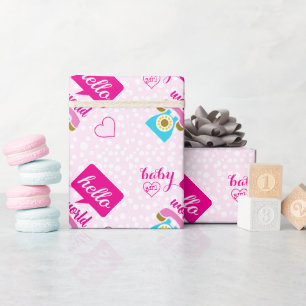 Papier Cadeau Bonjour mignonne fille de bébé rose ou personnalis