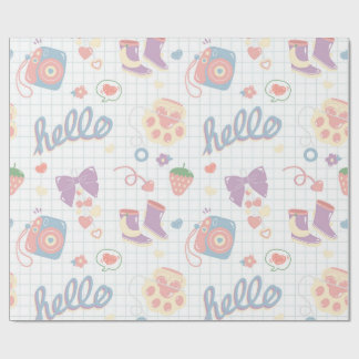 Papier Cadeau Bonjour! Motif de choses de fille