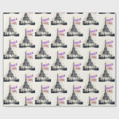 Papier Cadeau Bonjour Paris coloré (Plat)