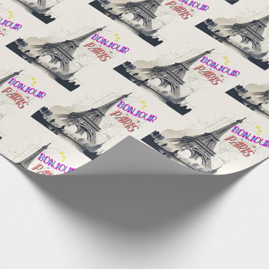 Papier Cadeau Bonjour Paris coloré (Coin)