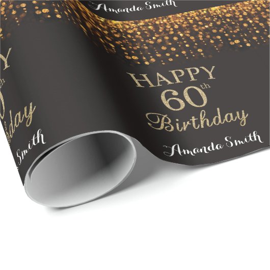 Papier Cadeau Bonne 60e anniversaire Parties scintillant noire e (Coin rond)
