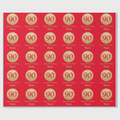 Papier Cadeau Bonne 90e anniversaire Parties scintillant rouge e (Plat)