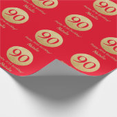Papier Cadeau Bonne 90e anniversaire Parties scintillant rouge e (Coin)