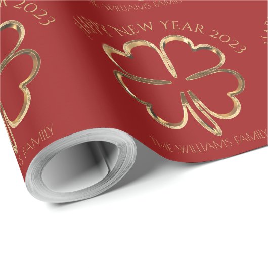 Papier Cadeau Bonne année 2023 ou votre texte Quatre feuilles Cl (Coin rond)