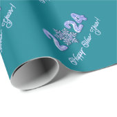 Papier Cadeau Bonne année 2024. Numéros de glace et cadeaux de f (Coin rond)