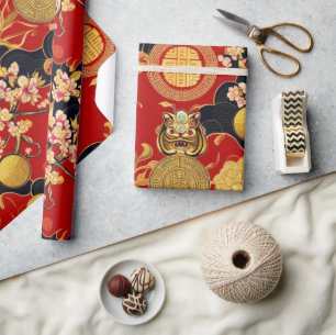 Papier Cadeau Bonne année chinoise moderne motif asiatique