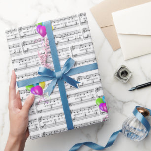 Papier Cadeau Bonne Chanson D'Anniversaire Et Ballons